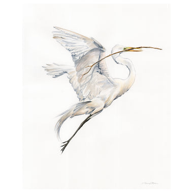 Yin (Soaring Egret with Nest Material 1) - Fine Art Print