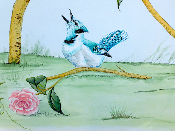 Birds of Blue 1 - Gouache and Watercolor on Rice Paper