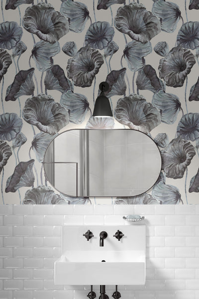 Lotus Leaf Wallpaper - Blues - Full Scale