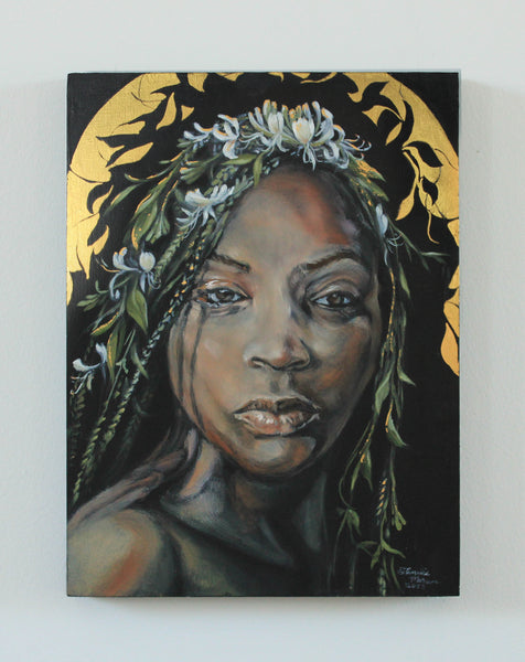 Maiden Of The Vine - oil on wood panel with 24 karat gold leaf