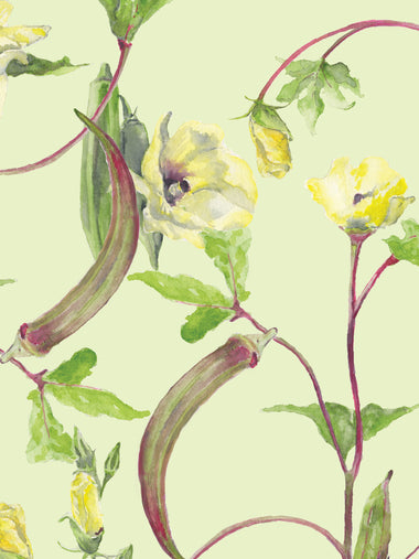 Okra Floral Wallpaper Full Scale- Key Lime