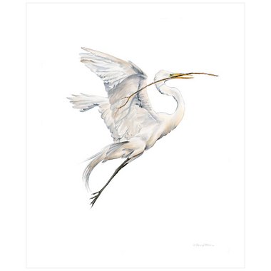 Yin (Soaring Egret with Nest Material 1) - Fine Art Print