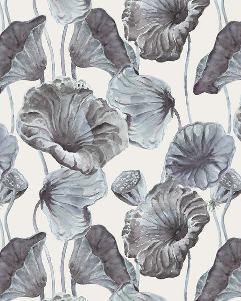 Lotus Leaf Wallpaper - Blues - Full Scale