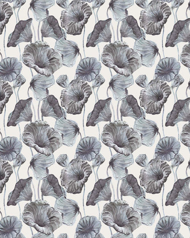 Lotus Leaf Wallpaper - Blues - Half Scale