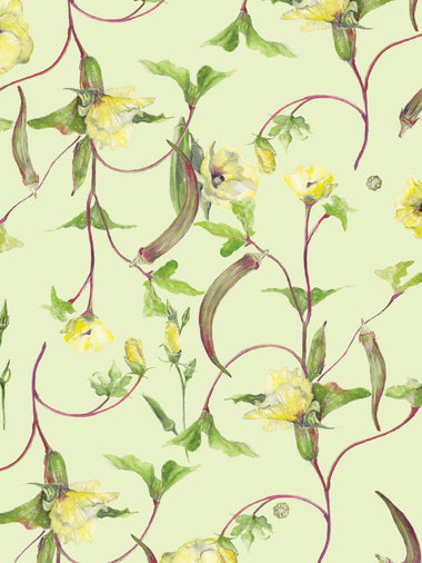 Okra Floral Wallpaper Half Scale - Key Lime