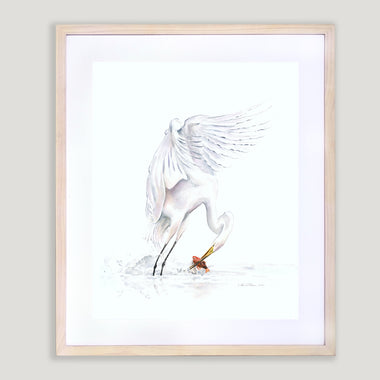 Great Egret Fishing - Watercolor Original