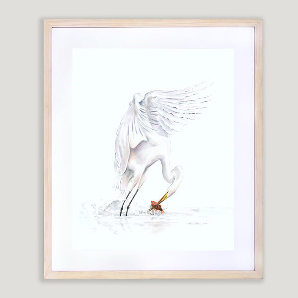 Great Egret Fishing - Watercolor Original