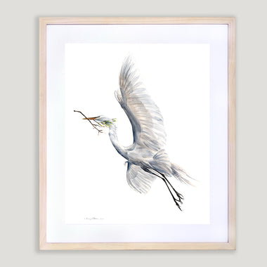 Yang (Soaring Egret with Nest Material 2) - Watercolor Original
