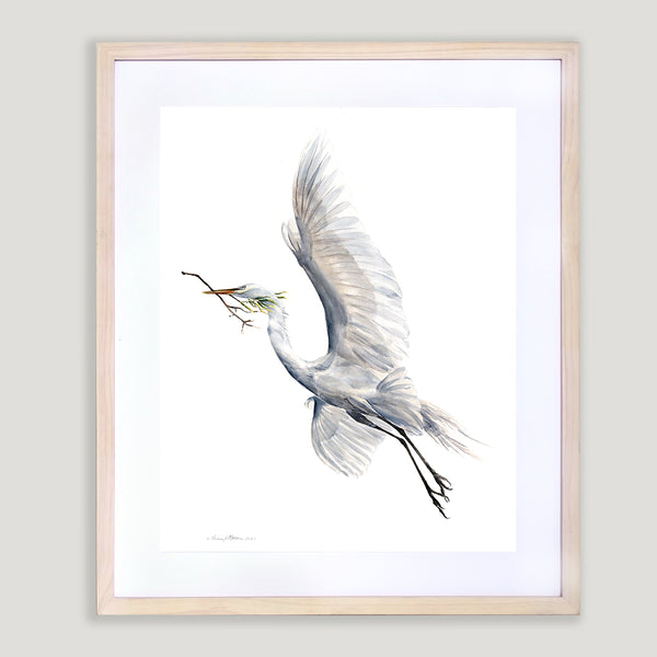 Yang (Soaring Egret with Nest Material 2) - Watercolor Original