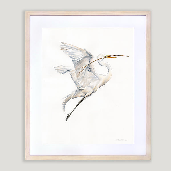 Yin (Soaring Egret with Nest Material 1) - Watercolor Original
