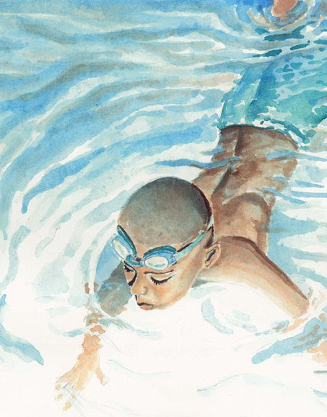 Child Swimming with Fish Detail - Every Wall Is A Door - Fine Art Watercolor Print - Annie Moran