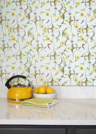 Okra Floral Wallpaper Half Scale - Mint