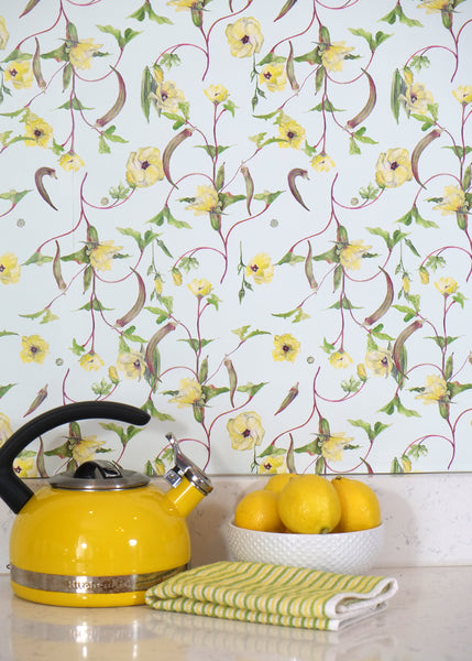 Okra Floral Wallpaper Half Scale - Mint