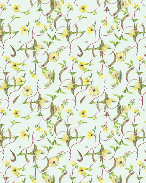 Okra Floral Wallpaper Half Scale - Mint
