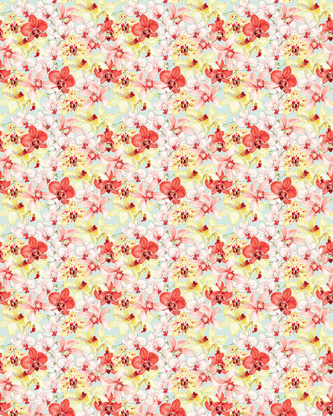 Orchid Romance Small Scale Wallpaper - Mint/Peach