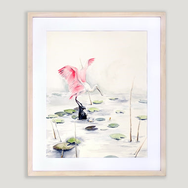 Roseate Spoonbill Fishing - Watercolor Original