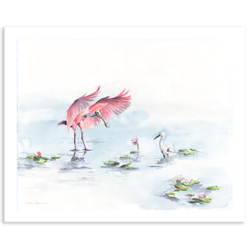 Roseate Spoonbill with Egret - Fine Art Print