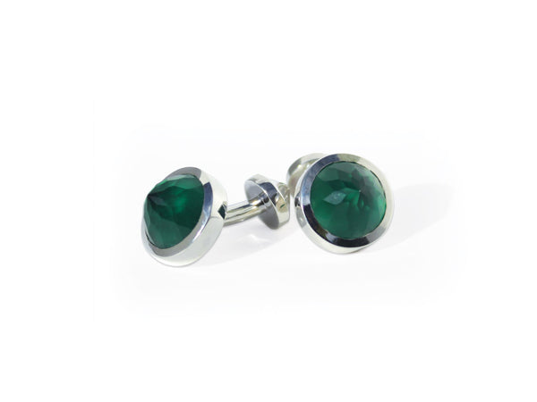 Sterling Silver Cufflinks with Emerald Quartz Stones - Annie Moran