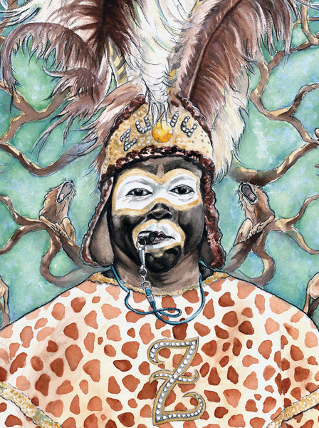 Zulu Krewe Member - Kings and Jungles - Fine Art Print - Watercolor - Annie Moran